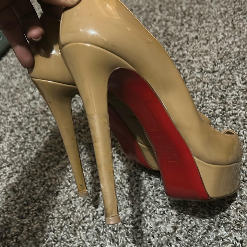 Christian Louboutin Tan Peep-Toe Pumps